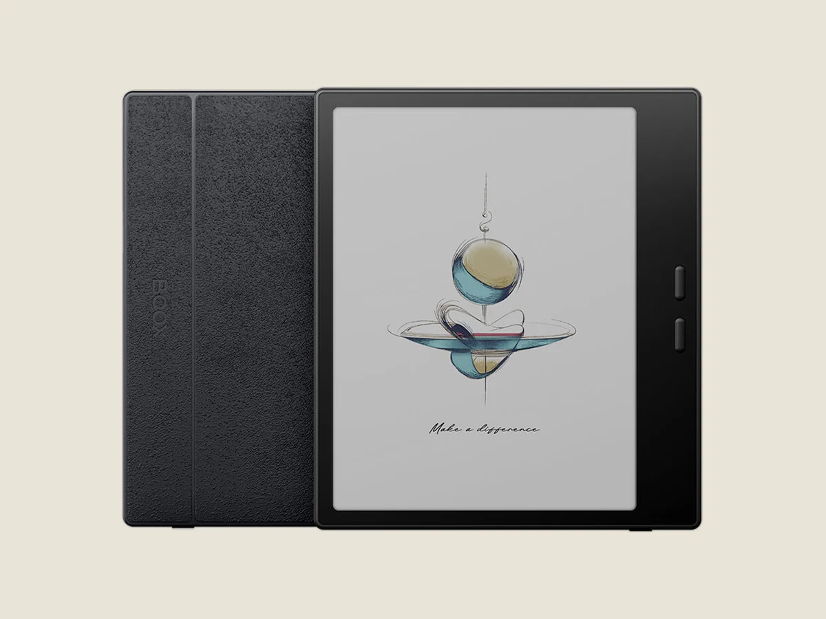 BOOX Go Color 7 Gen II hitam dengan casing magnet di sampingnya